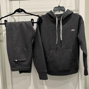 Figs Off shift hoodie and sweat pants.